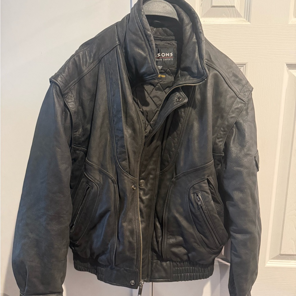Wilson Black Leather Bomber Jacket